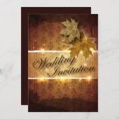 Faire-part de mariage automnal aux feuilles dorées (Devant / Derrière)