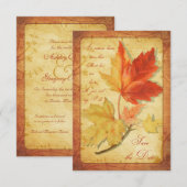 Faire-part de mariage automnal avec feuilles morte (Devant / Derrière)