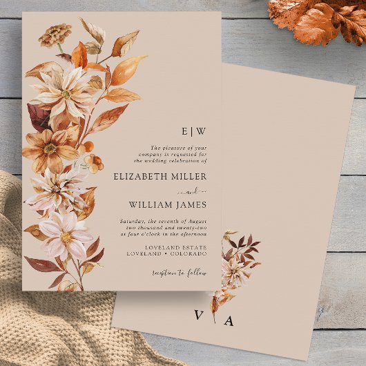 Faire-part de mariage automnal avec monogramme