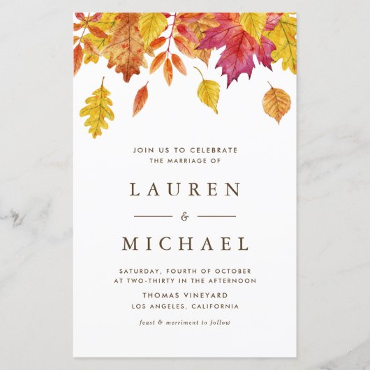 Faire-part de mariage automnal Couronne de feuille (Devant)