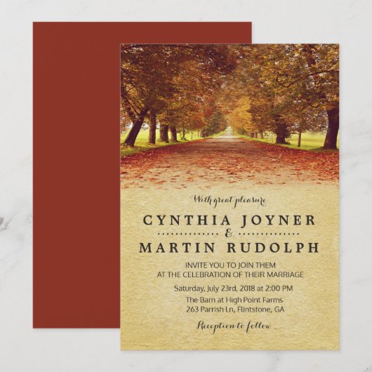Faire-part de mariage automnal rustique (Devant / Derrière)