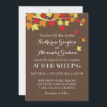 Faire-part de mariage automnal vintage brun avec f<br><div class="desc">Organiser une réception de mariage en automne avec des feuilles d'automne colorées ? Procurez-vous ce design élégant d'invitation de mariage automnal pour votre jour spécial. Des feuilles d'érable vibrantes tombant en rouge, jaune et orange. Thème rustique et vintage. Vous pouvez également personnaliser le texte pour n'importe quelle occasion en automne....</div>