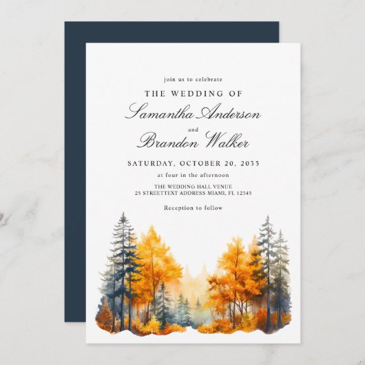 Faire-part de mariage Automne Bois (Devant / Derrière)