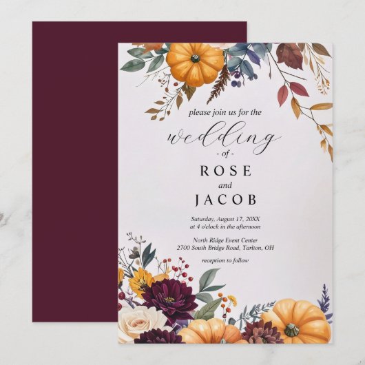 Faire-part de mariage Automne Élégance (Devant / Derrière)