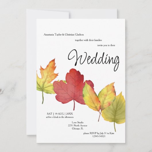 Faire-part de mariage Automne Leaves (Devant)