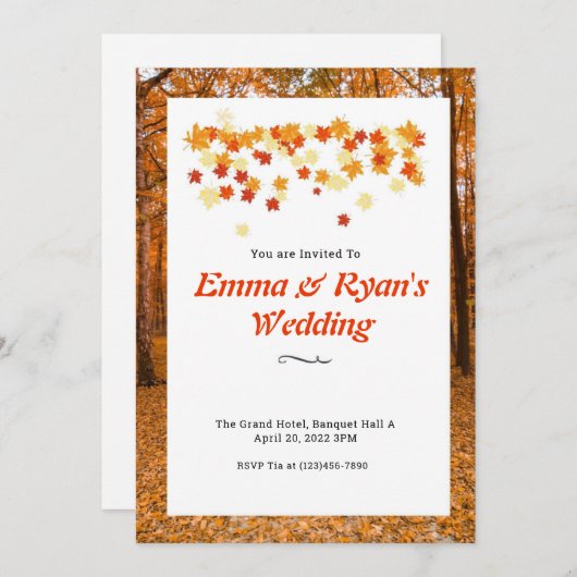 Faire-part de mariage Automne Leaves (Devant / Derrière)