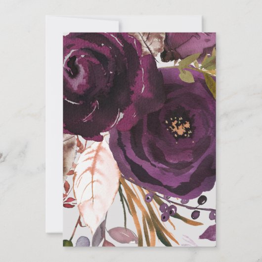 Faire-part de mariage Automne Prune Aquarelle Bohè (Dos)