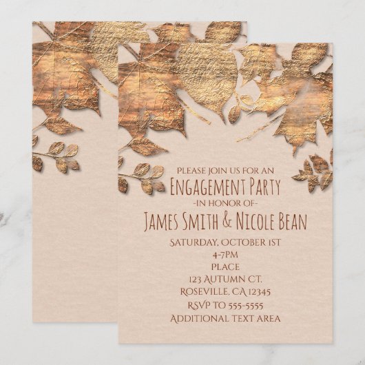 Faire-Part de Mariage Automne Rustique Feuilles Do (Devant / Derrière)
