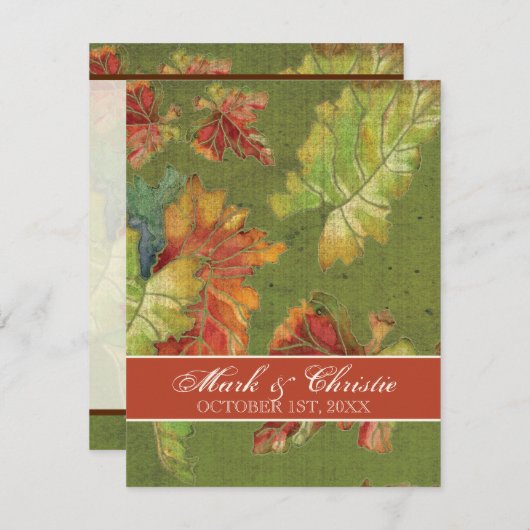 Faire-part de mariage Autumn Graphe Leaf Batik (Devant / Derrière)