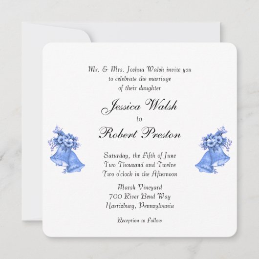 Faire-part de mariage aux cloches bleues (Devant)