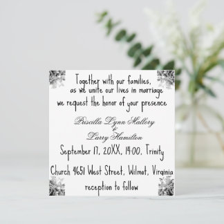 Faire-part de mariage aux coins de fleurs noir et