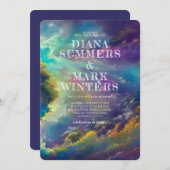 Faire-part de mariage aux fabuleux nuages violets (Devant / Derrière)