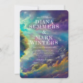 Faire-part de mariage aux fabuleux nuages violets (Devant)