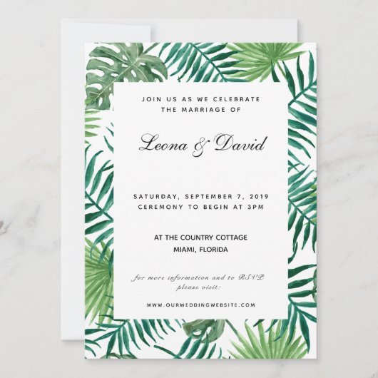Faire-part de mariage aux feuilles de palmier vert (Devant)