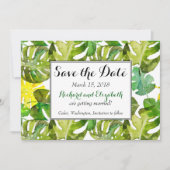 Faire-part de mariage aux feuilles tropicales aqua (Devant)