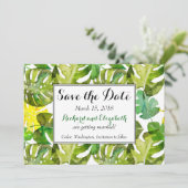 Faire-part de mariage aux feuilles tropicales aqua (Debout devant)