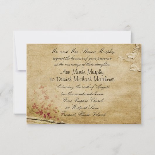 Faire-part de mariage aux fleurs antiques (Devant)
