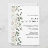 Faire-part de mariage aux fleurs blanches en espag (Devant)