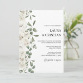 Faire-part de mariage aux fleurs blanches en espag (Debout devant)