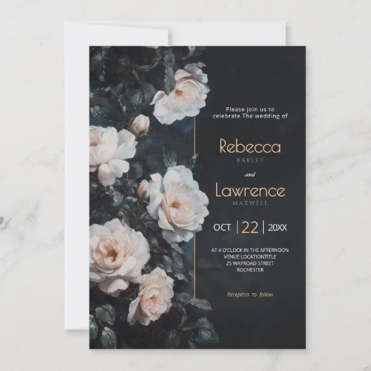 Faire-part de mariage aux fleurs blanches noires c (Devant)