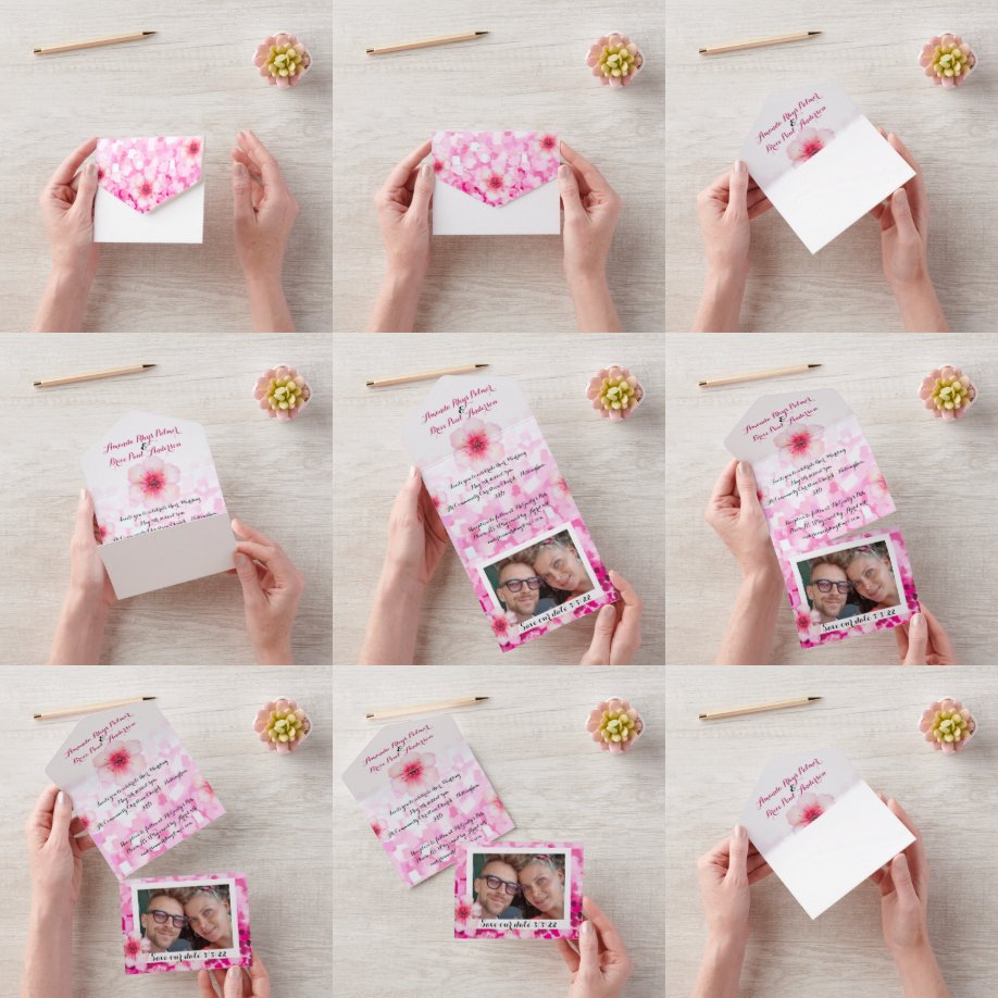 Faire-part de mariage aux fleurs de cerisier & pho