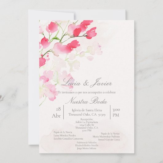 Faire-part de mariage aux fleurs de couleur espagn (Devant)