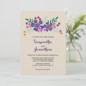 Faire-part de mariage aux fleurs de couleur vive (Debout devant)