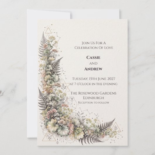 Faire-part de mariage aux fleurs de pastel et foug (Devant)