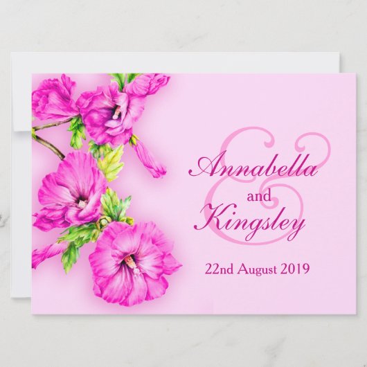 Faire-part de mariage aux fleurs d'hibiscus rose (Devant)