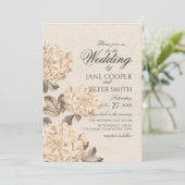 Faire-part de mariage aux fleurs dorées (Debout devant)