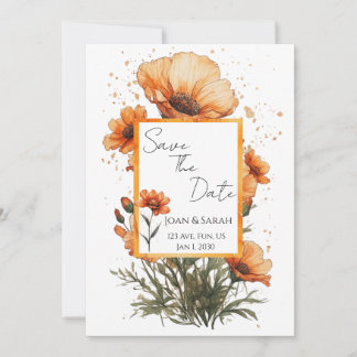 Faire-part de mariage aux fleurs orange brûlé