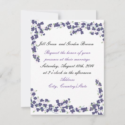 Faire-part de mariage aux fleurs pourpres foncés (Devant)