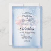 Faire-part de mariage aux fleurs rose bleue (Devant)