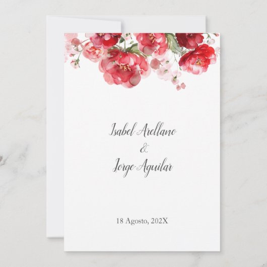 Faire-part de mariage aux fleurs rouges d'Espagne (Dos)