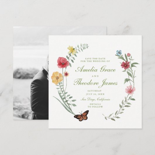 Faire-part de mariage aux fleurs sauvages (Devant / Derrière)