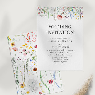 Faire-part de mariage aux fleurs sauvages à l'aqua