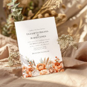 Faire-part de mariage aux fleurs séchées corail et