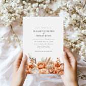 Faire-part de mariage aux fleurs séchées corail et