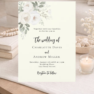 Faire-part de mariage aux florales blanc ivoire