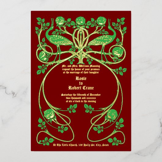 Faire-part de mariage aux grues Art Nouveau dans u (Recto)