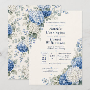 Faire-part de mariage aux hortensias bleus
