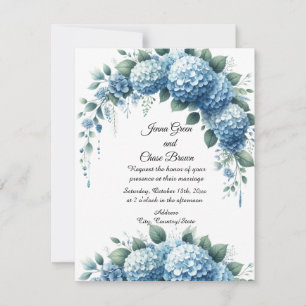 Faire-part de mariage aux hortensias bleus poussié