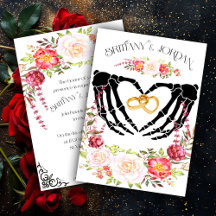 Faire-part de mariage aux mains squelettiques goth