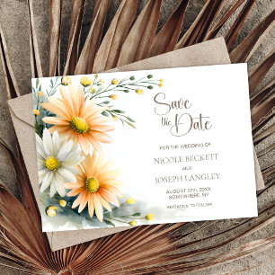 Faire-part de mariage aux marguerites orange et bl