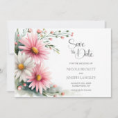 Faire-part de mariage aux marguerites roses et bla (Devant)