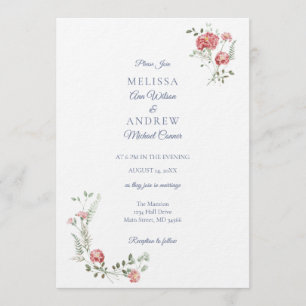 Faire-part de mariage aux oeillets et bleu