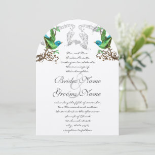 Faire-part de mariage aux oiseaux vintage bleu et 