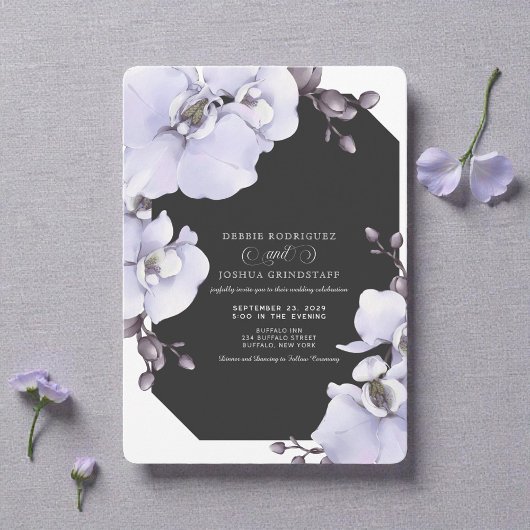 Faire-part de mariage aux orchidées lavande aquare