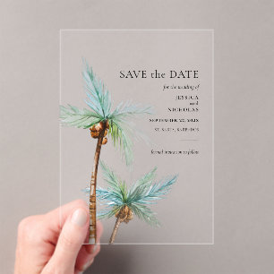 Faire-part de mariage aux palmiers à l'aquarelle
