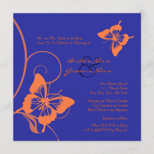 Faire-part de mariage aux papillons orange et bleu